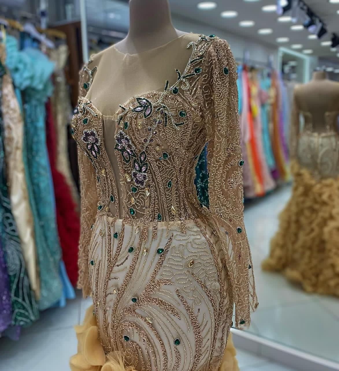 2024 ASO EBI MERMAID Gold Prom Sukienka Kryształy Kaźdzone wieczór Formalne przyjęcie Drugi odbiór urodzinowe suknie zaręczynowe sukienki szata de soiree zj05