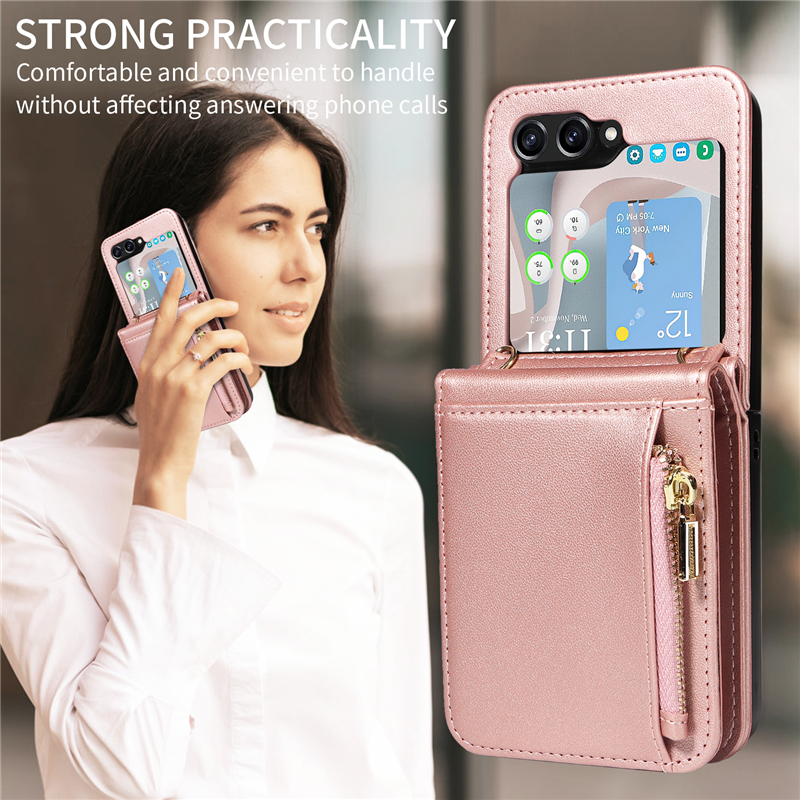 Luxury Crossbody Zipper Vogue Phone Case for Samsung Galaxy Folding Z Flip5 Fold5 5G Wristband Bracelet Multiple Card Slots Leather Wallet Chain Bracket Fold Shell