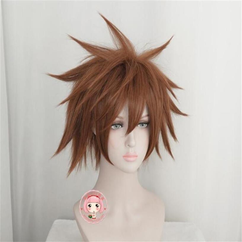 Maschere feste Gioco Kingdom Hearts III Sora parrucche corte marroni resistenti al calore capelli sintetici Cosplay C196193R