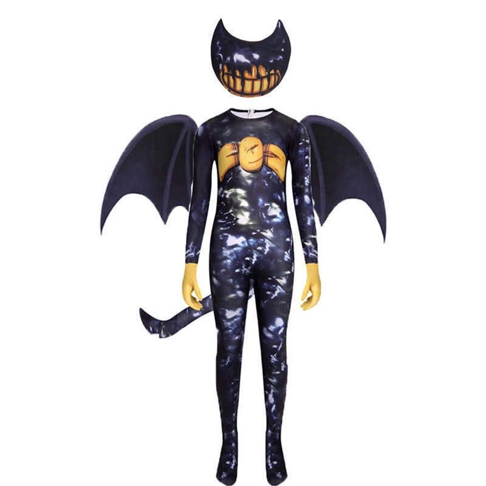 Crianças trajes de halloween anime bendy as máquinas de tinta cosplay meninos meninas bodysuit asa dos desenhos animados disfraces carnaval festa roupas g0284v