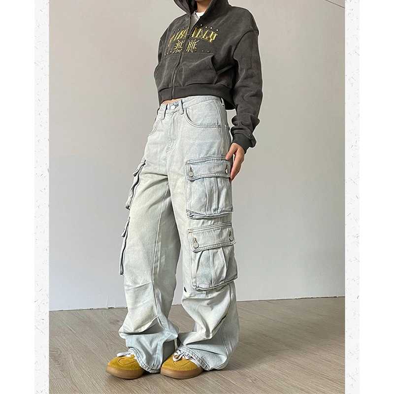 Damenjeans Frauen Blue Jeans Hip Hop Streetwear Hohe Taille Amerikanische Hose mit weitem Bein Mode Y2K-Stil Weibliche Winter Gerade Hosezln231201