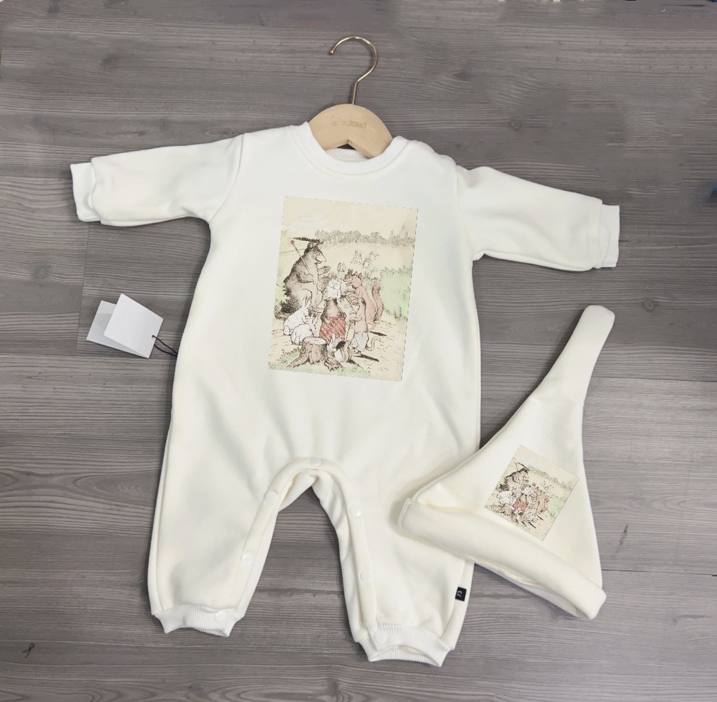 Designer Lettre de dessin animé pour bébé imprimé barboteuses bébé combinaisons à manches longues avec des chapeaux INS garçons nouveau-nés filles coton doux vêtements d'escalade S0944