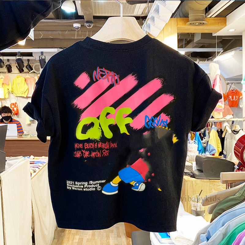 ボーイズガールズカートゥーンアニメレタープリントTシャツキッズラウンドカラーカジュアルティー2024サマーチルドレンコットントップス衣類Z6000