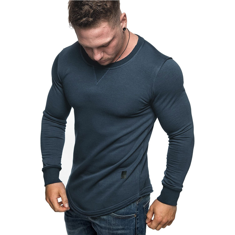 طوق جولة صلبة رجال Tshirt الرياضية T قمصان تجفيف سريع القمصان تشيب جودة عالية الجودة Tees Long Sleeve Lugging Fitness Streetwear Training Tshirts 3XL