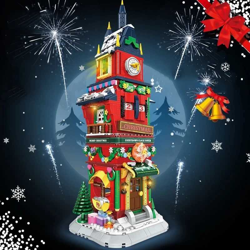 Voertuig Speelgoed 2023 Stad Creativiteit Winter Dorp Kerstavond Count Down Toren Model Bouwstenen Bakstenen Kinderen Speelgoed KerstcadeauL231114