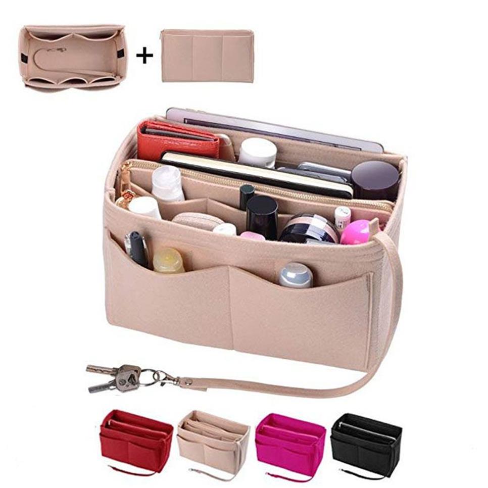 Merk make -up organisator vilt insert tas voor handtas reis binnenste portemonnee draagbare cosmetische tassen passen verschillende merkzakken 286D