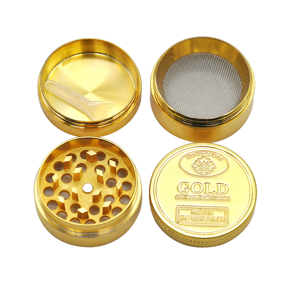 Gold tobacco herb grinder 40mm 50mm 60mm 4 parts zinc alloy metal grinders