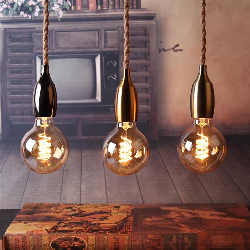 Lampe suspendue en corde de chanvre nordique, E27 LED, lampe suspendue moderne et créative, lampe industrielle rétro, bricolage pour chambre à coucher, salon H200J
