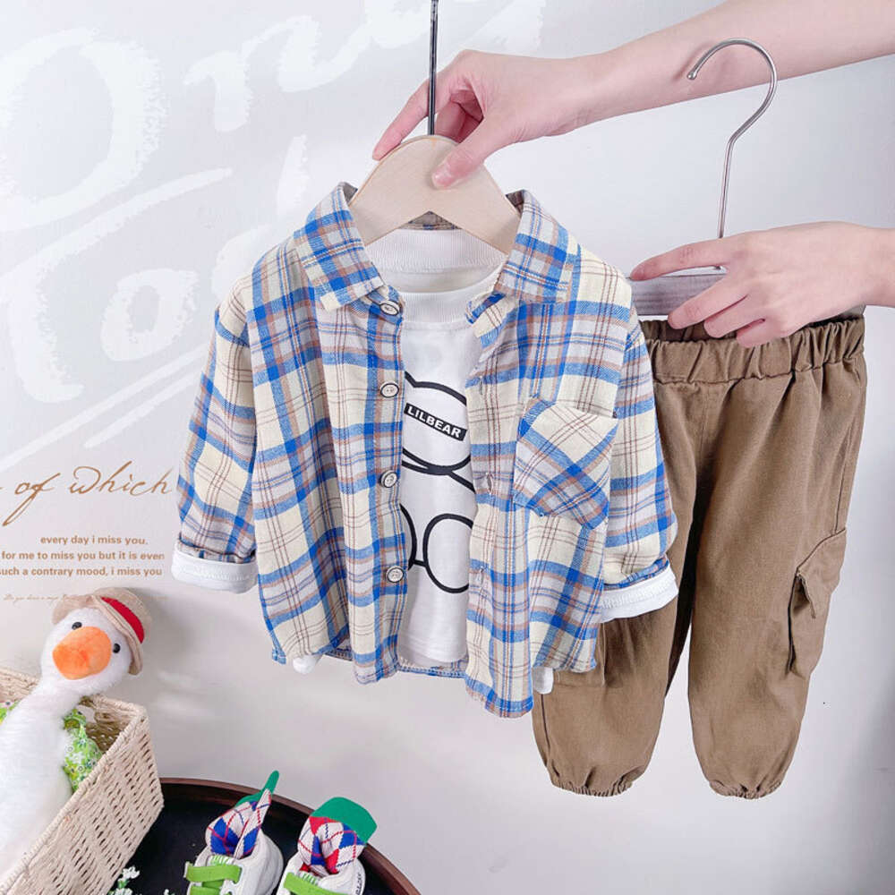 Новинка 2023 года, весенне-осенняя детская рубашка + футболка + штаны для детей 1–3–4 лет, комплект из трех предметов