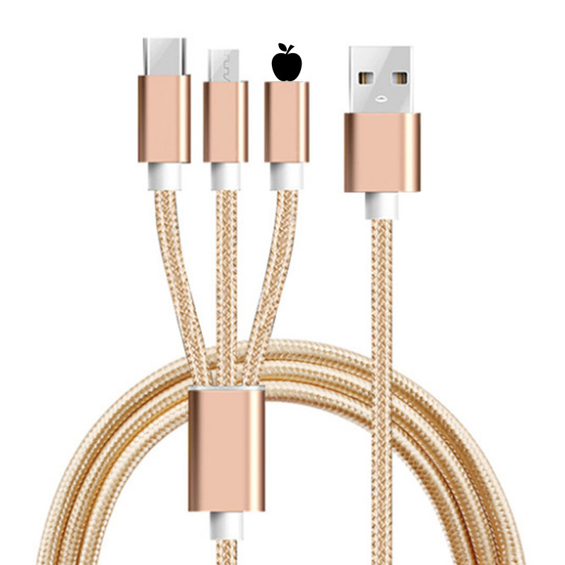 Универсальный зарядный кабель Нейлоновый плетеный шнур 1,2 м 3 в 1 USB-кабель для зарядного устройства для i Phone Android Сотовые телефоны Планшеты Универсальное зарядное устройство
