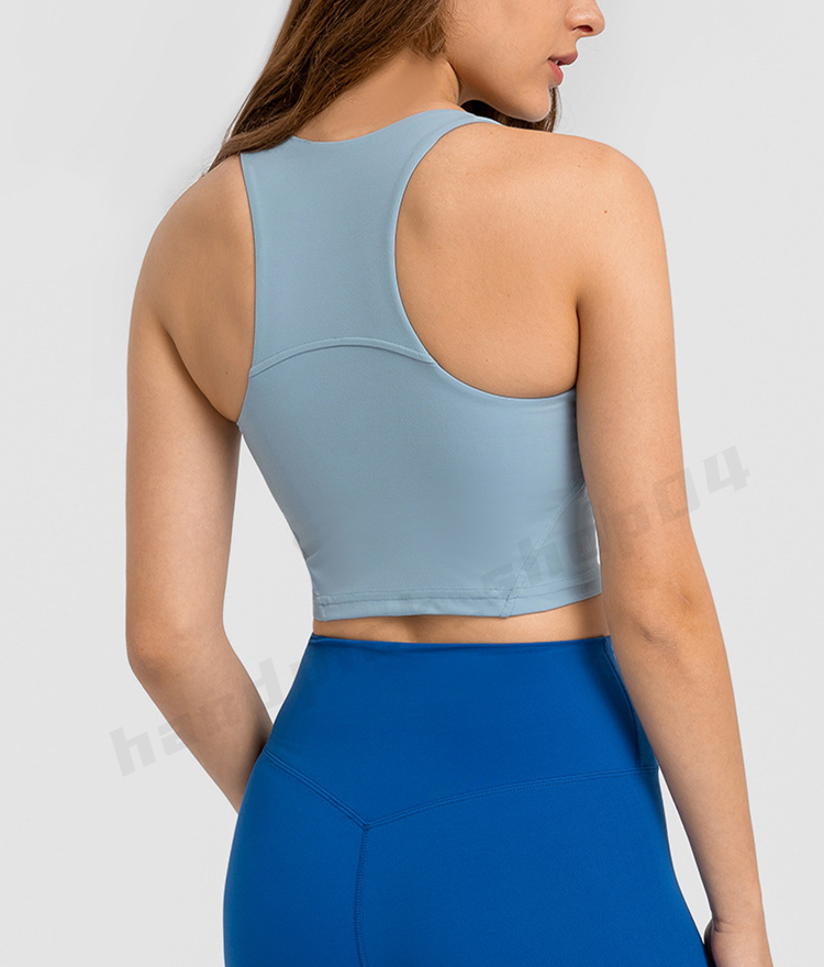 Lu Débardeur de yoga pour femme - Col haut - Dos nageur - Soutien-gorge de sport rembourré - Haut court d'entraînement avec étagère intégrée - A-07