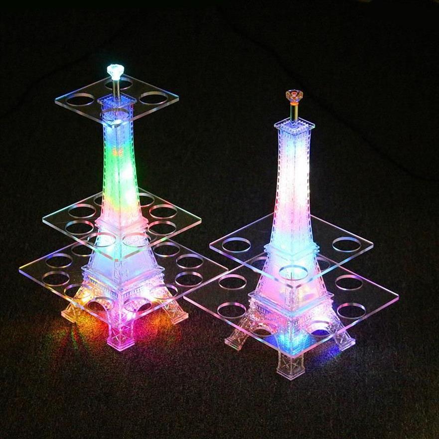 Party Decoration Colorful Luminous LED Crystal Eiffel Tower Cocktail Cup Holder Stand VIP Service S Glass Glorifier Display Rack D2115