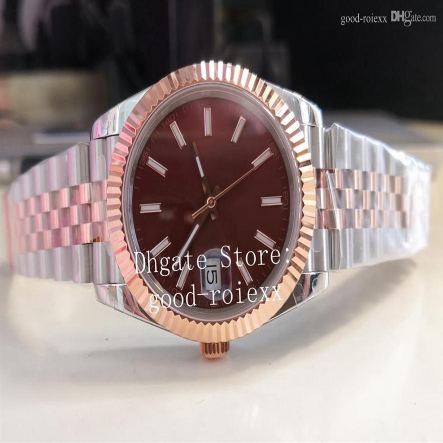 12 Relojes de estilo 41 mm Everose Reloj de oro rosa para hombre Pulsera Jubilee Hombres BP 2813 Movimiento Chocolate Marrón Wimbledon Crystal L235V