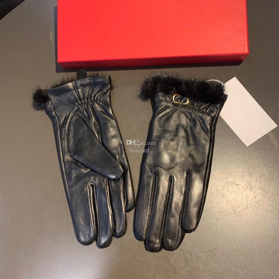 Winter Mink Fur Women Gloves Designer Icon Mittens Mittens Touch Screen Geather Gloves Outdoor بالإضافة إلى قفازات سميكة مخملية مع Box259a