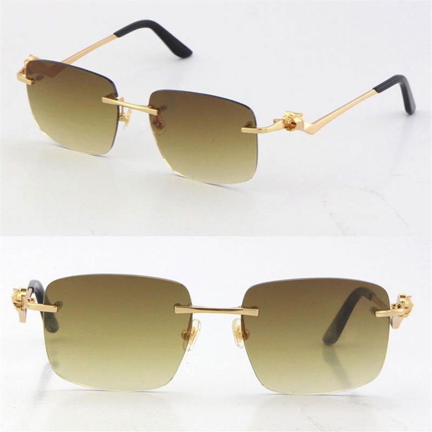 2021New Rimless Unisex Fashion Leopard Series Sunglasses Metal Driving Vintage Glasses High Quality Designer UV400 Frameless Diamo287l