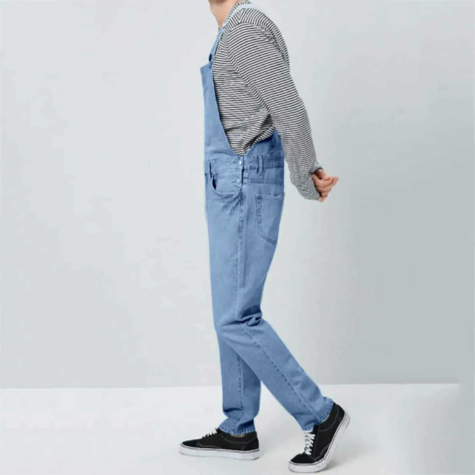 Herr jeans ny stil män baggy jeans spänningsbyxor mode multi-fickor lösa denim byxor jumpsuit haklapp byxor ficka övergripande s-5xll231213