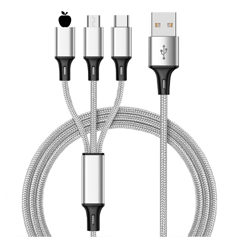 Multi-Ladekabel, 1,2 m, geflochtenes Nylonkabel, 3-in-1-USB-Ladekabel für iPhone, Android-Handys, Tablets, universell einsetzbar