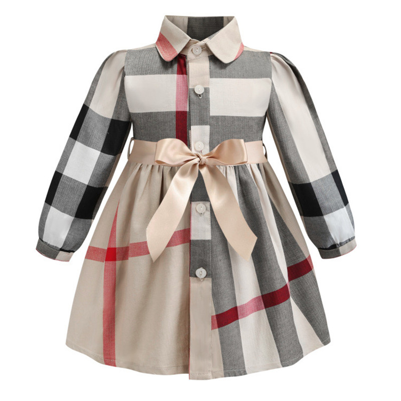 Baby Kids Clothes Girls dresses New Styles Plaid Casual Wear Bow Cotton Kids Clothing Children's Wear Autumn Fashion 2-8 Years Mini Skirt Dresses