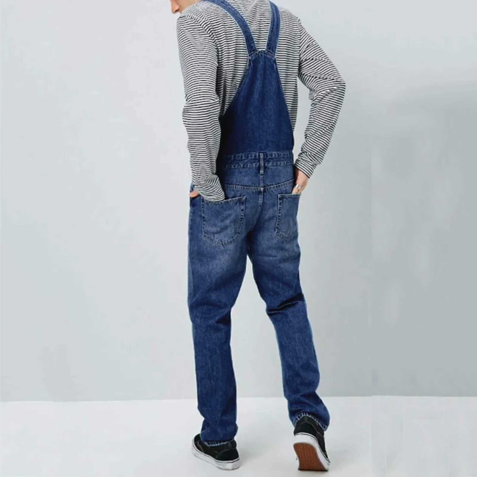 Herr jeans ny stil män baggy jeans spänningsbyxor mode multi-fickor lösa denim byxor jumpsuit haklapp byxor ficka övergripande s-5xll231213