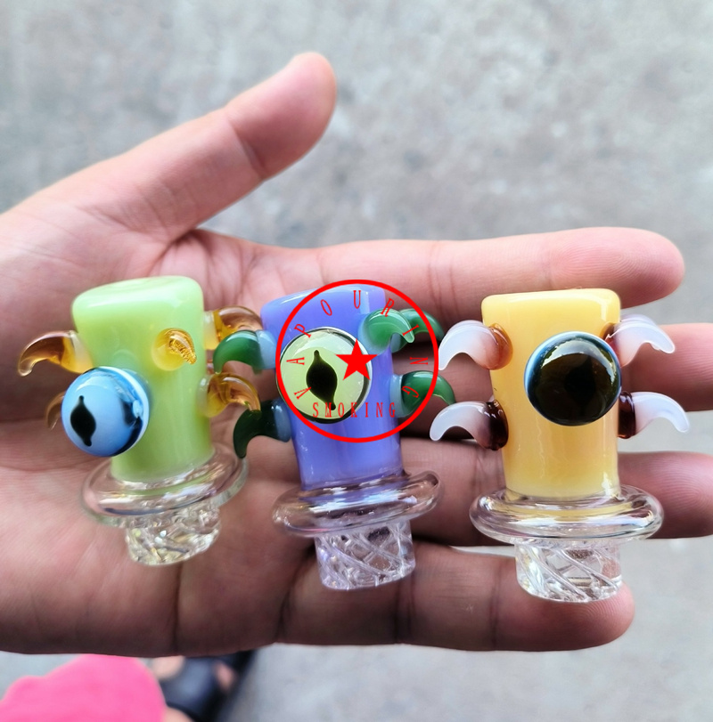 Colorful Eye Monster Style Thick Glass Bubble Carb Cap 22MM 25MM 30MM Filter Hat Nails Dabber Bongs Oil Rigs Smoking Waterpipe Handmade Bong Quartz Bowl Accessories