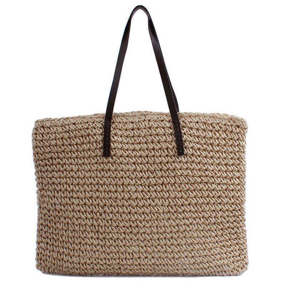 Frauen Sommer Strand Vintage handgefertigt gestrickt Stroh Rattan Tasche Große Umhängetaschen Boho gewebte Handtasche Tasche Bolso Playa G220210227a