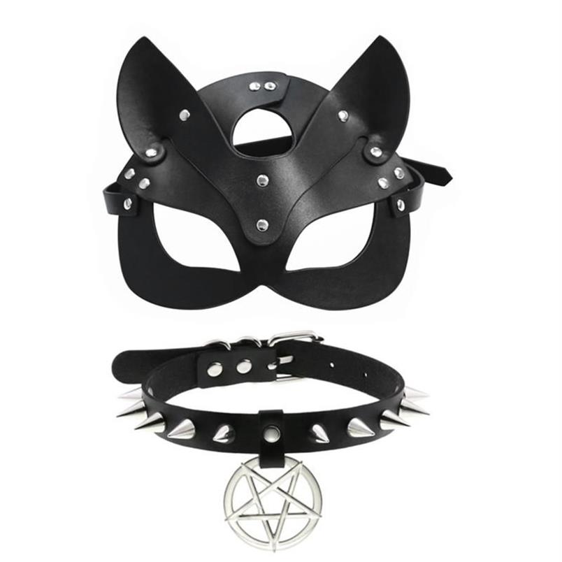 Autres événements Fourniture de fête Black Leather Masque pour les yeux SM Fetish Collar Femmes Halloween Cosplay Sex Boulangers Bounseaux pour hommes Erotic ACC255E