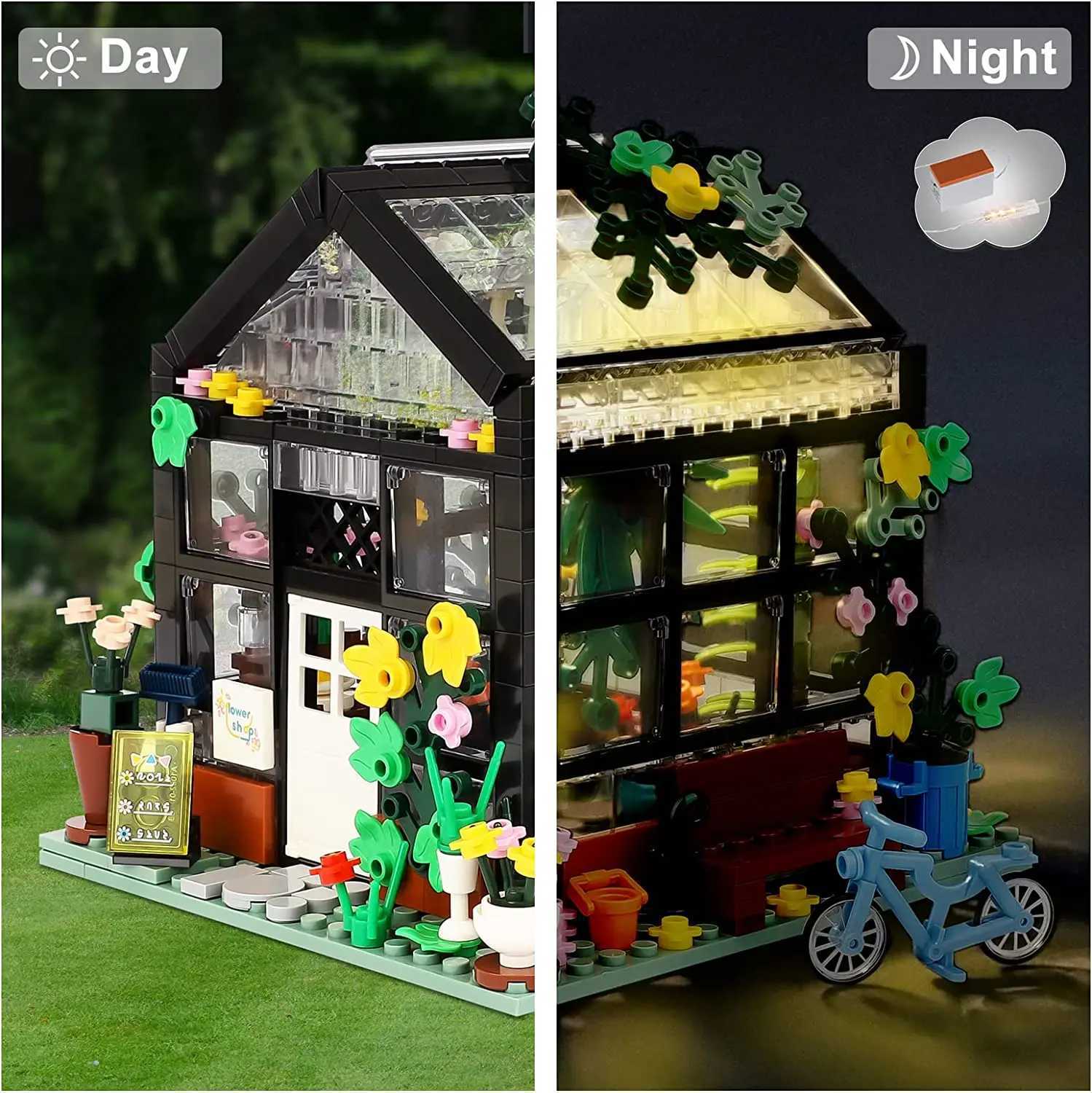 Blocks Creative Bouquet Store House Bookstore Model Building Block City Landscape Summer Tent Coffee Shop Girl Toy Children Cute GiftL231114