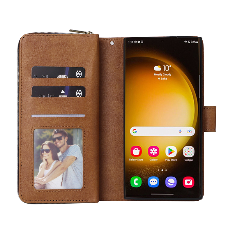 Luxe Lanyard Folio Rits Telefoonhoesje voor iPhone 15 Plus 14 13 12 11 Pro Max Samsung Galaxy S24 Ultra Meerdere kaartsleuven Lederen portemonnee Kettingbeugel Shell Schokbestendig