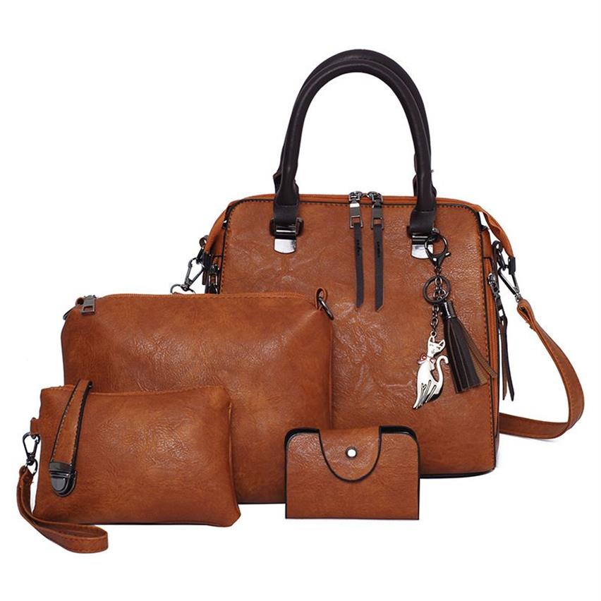 Borse la scuola 4 pezzi Set Women Borse e borse di grande capacità Ladies PU in pelle la spalla Autumn Vintage Bag 2021288Q