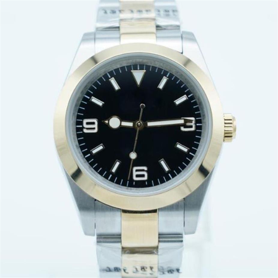 36MM Men Watch Automatic Mechanical Bezel Black Dial Stainless Steel Strap Flod Clasp Sapphire Glass Male Business Wristwatches207h