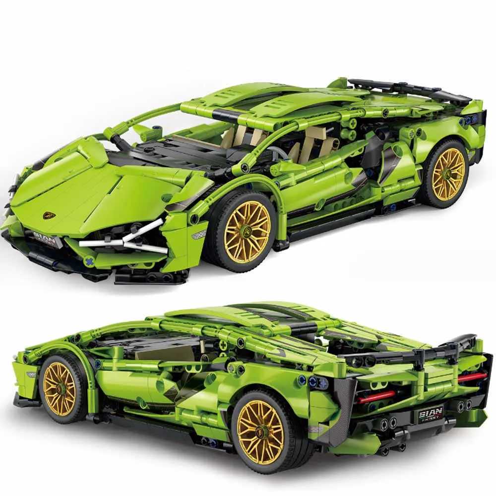 Автомобильные игрушки 1280 шт. Технический зеленый Lamborghini Super Sports Car Building Block MOC Модель гоночного автомобиля Сборка кирпичей Игрушка для детей GiftsL231114