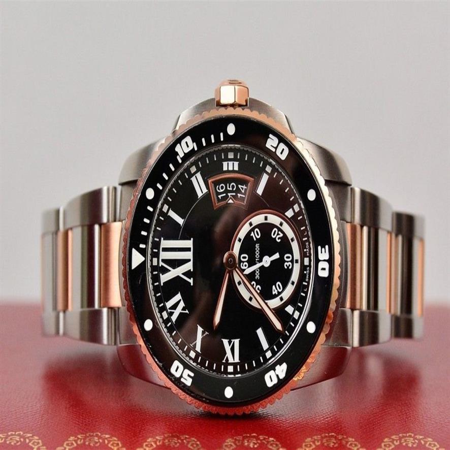 새로운 Caliber de Diver 자동 기계식 이동 남성 시계 18K 로즈 골드 W7100054 42mm 남자 손목 WATC304S