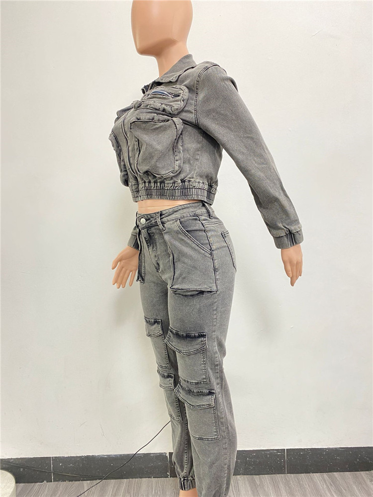 2024 Tasarımcı Denim Trailtsits İki Parçalı Setler Kadınlar Sonbahar Kış Tweatsuits Uzun Kollu Denim Ceket Pantolon Cepleri Kot Vintage Kıyafetler Toptan Kıyafetler 10427