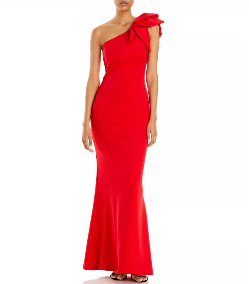 Sexy longo crepe vermelho vestidos de baile sereia um ombro babados até o chão vestido de festa maxi formal vestidos de noite para mulher