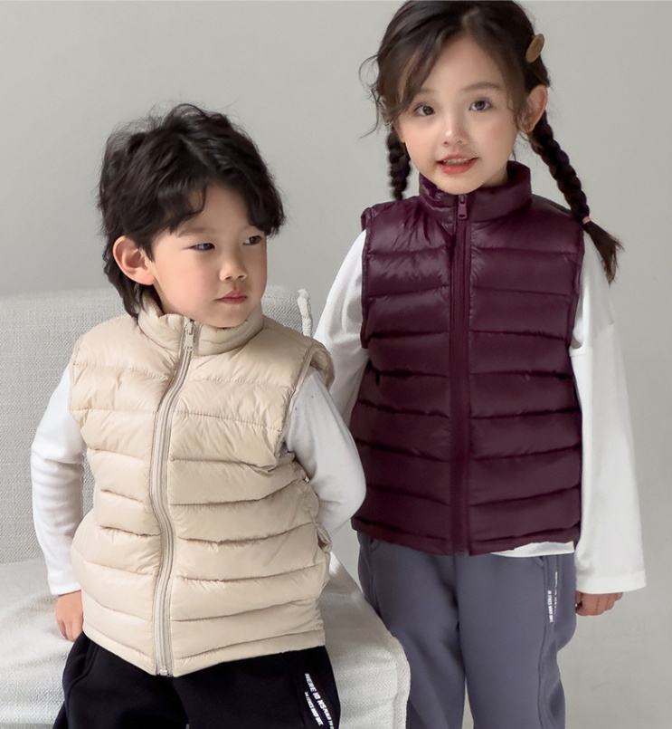 LU-1838 Jongens en meisjes kleine en middelgrote kinderkleding kinderlichtvest opstaande kraag effen kleur warm donsjack vest