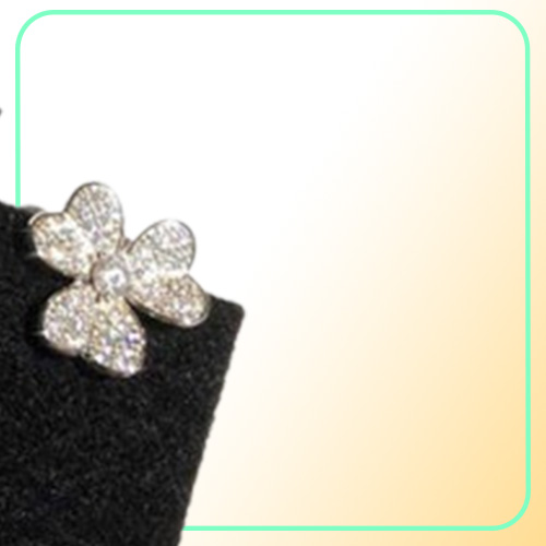 Brand Pure 925 Sterling Silver Earrings 3 Leaf Clover Flower Full Diamond Stud White Gold 9252595243