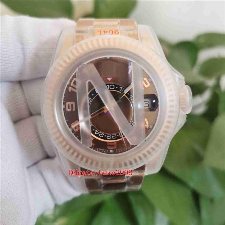 AI Wersja doskonała Watches Cal 9001 Ruch 42 mm 326935 Rose Gold Brown Dial Digital GMT Miesiąc Red Dot Workin Mechanical Automati251o