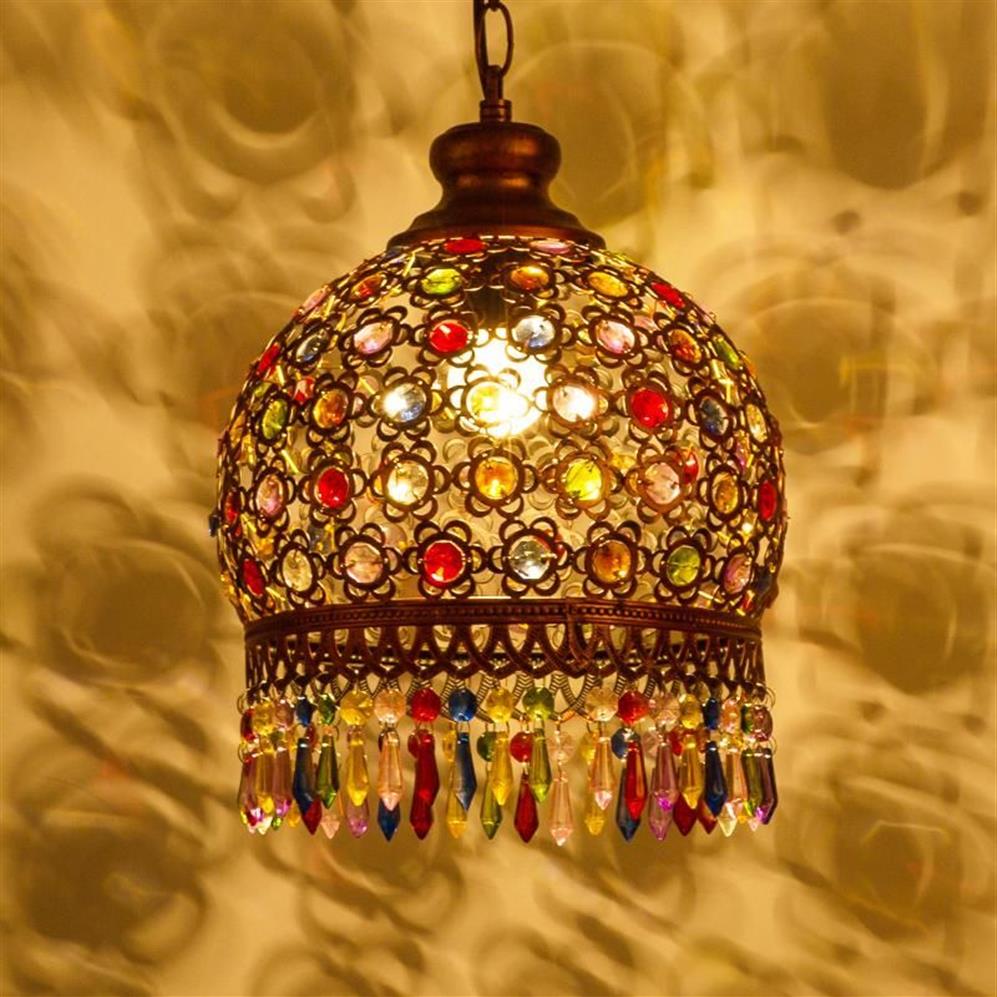 Pendant Lamps Malaysia Bohemia Lamp Vintage Iron Crystal Bedroom Dining Room Fixture241y