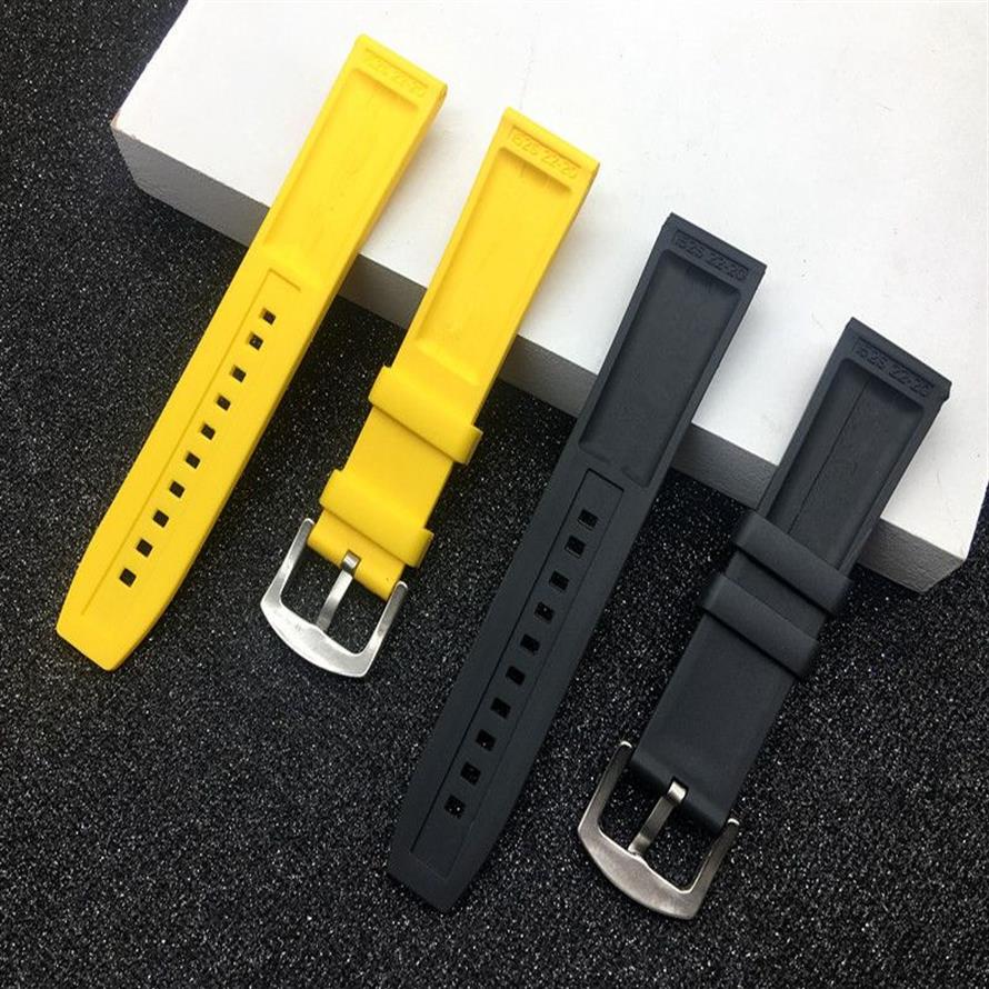 Nature Rubber Watch Strap 22mm 24mm Black Blue Red Yelllow Watchband Armband för bandlogotyp på203D