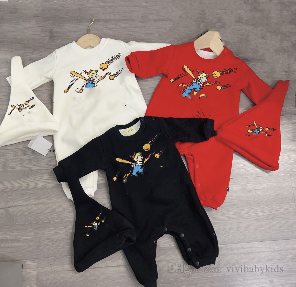 Designer Lettre de dessin animé pour bébé imprimé barboteuses bébé combinaisons à manches longues avec des chapeaux INS garçons nouveau-nés filles coton doux vêtements d'escalade S0944