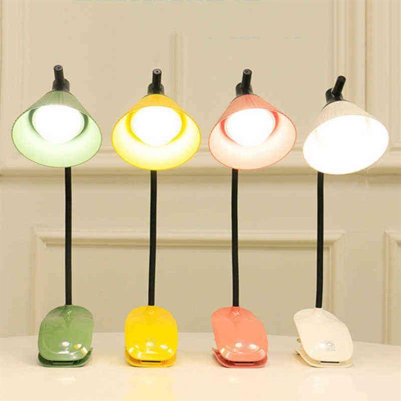 USB Rechargeable LED Folding Clip-on Desk Lamp Eye Protection Touch Dimming Reading Clamp Table Lamp Bed Light 3 Brightness H22042244L