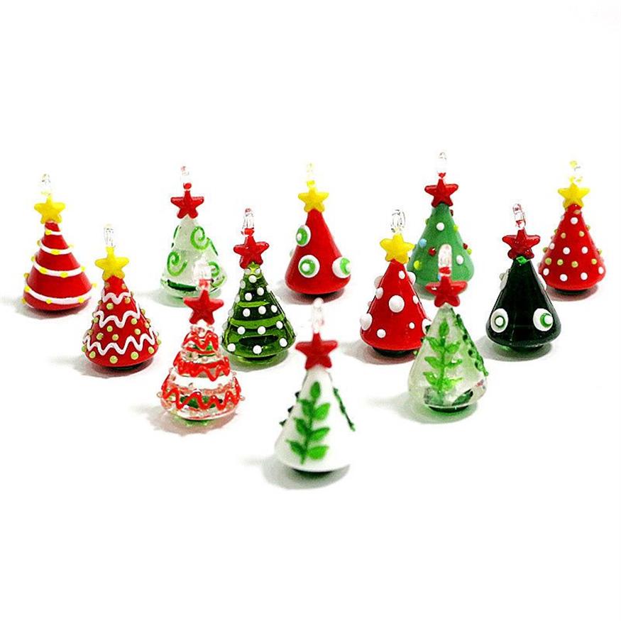 Mini Handmade Glass Christmas Tree Art Figurines Ornaments Colorful High Grade Cute Pendant Xmas Hanging Decor Charm Accessories 2277U