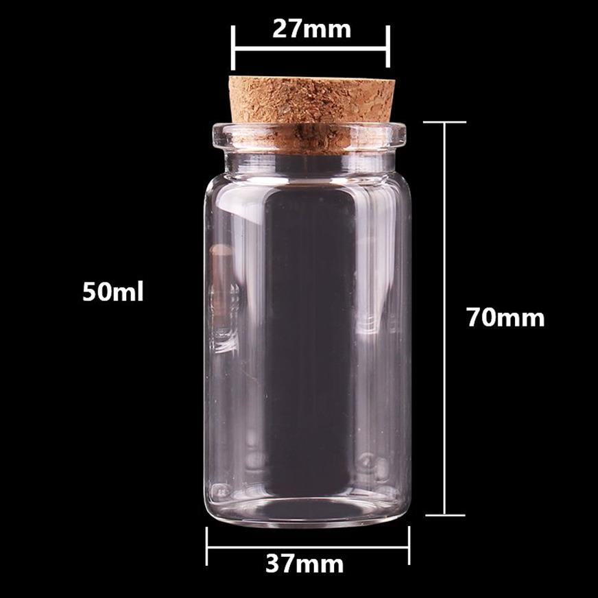 37 70 27 mm 50 ml mini szkła żądające butelki maleńkie słoiki fiolki z korkiem ślubnym Prezent 221a