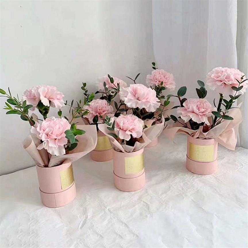 7 5x6 5cm Flower Box Mini Bouquet Cylinder Portable Round Flower Bucket Gift Storage PVC Florist Bag Wedding Party Paper Box200o