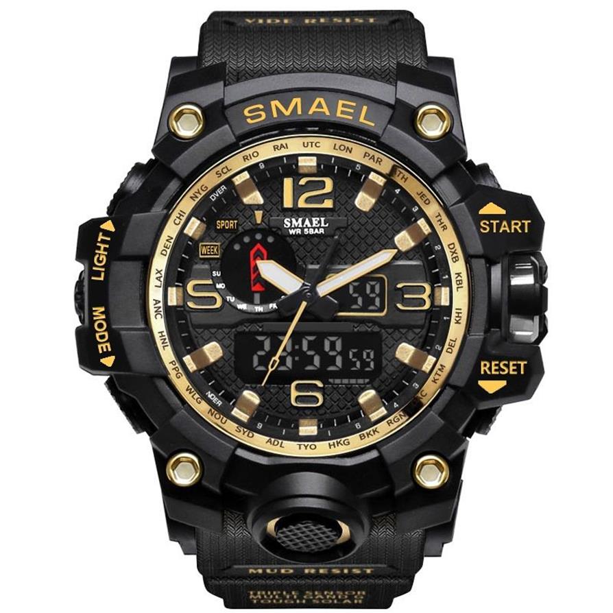 SMAEL 1545 Brand Men Sports Watches Double affichage Analog Digital LED Electronic Quartz Wristcarches étanche nageuse militaire WA342K