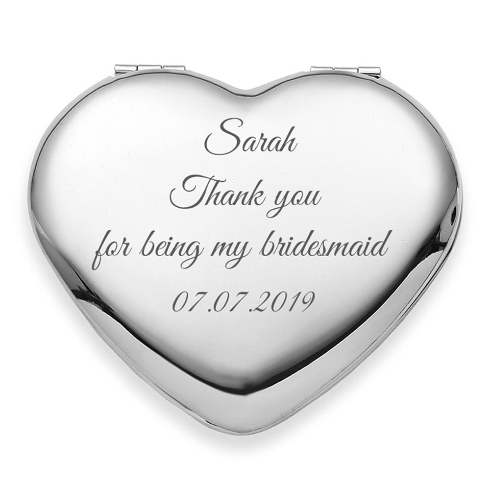 Personalized Heart Shape Compact Mirror Favors Bridal Shower Wedding Gifts Party Keepsake Bridesmaids Shower Graduation Event Gifts