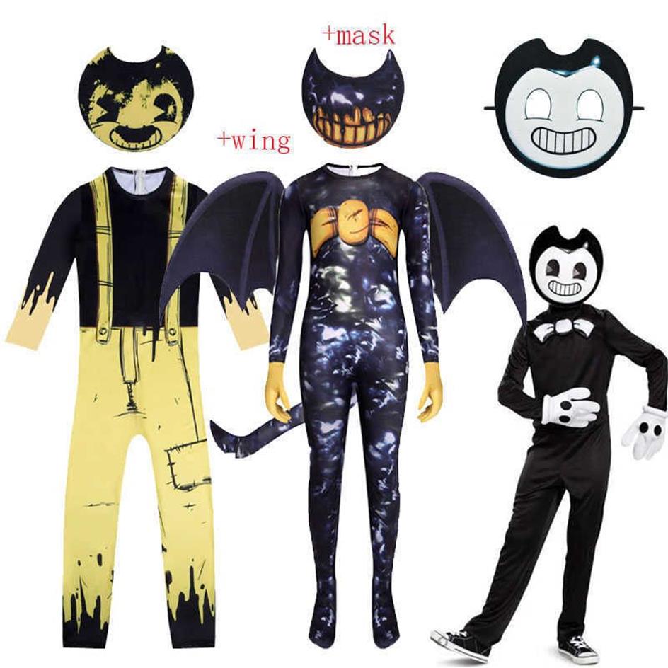 Crianças trajes de halloween anime bendy as máquinas de tinta cosplay meninos meninas bodysuit asa dos desenhos animados disfraces carnaval festa roupas g0284v