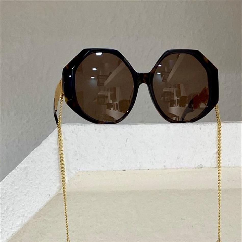 Polygoon vorm zonnebrillen goud zwart donkergrijze lens met ketting sonnenbrille occhiali da sole uv400 bescherming met box208h