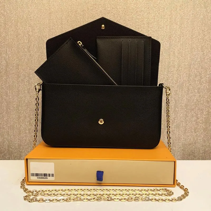 M61276 Designer 10A Kvinnor Lyxig handväska Multi Pochette Felicie -kedja axlar plånbok med ruta 3 i 1 damflikväska hög guldkedja
