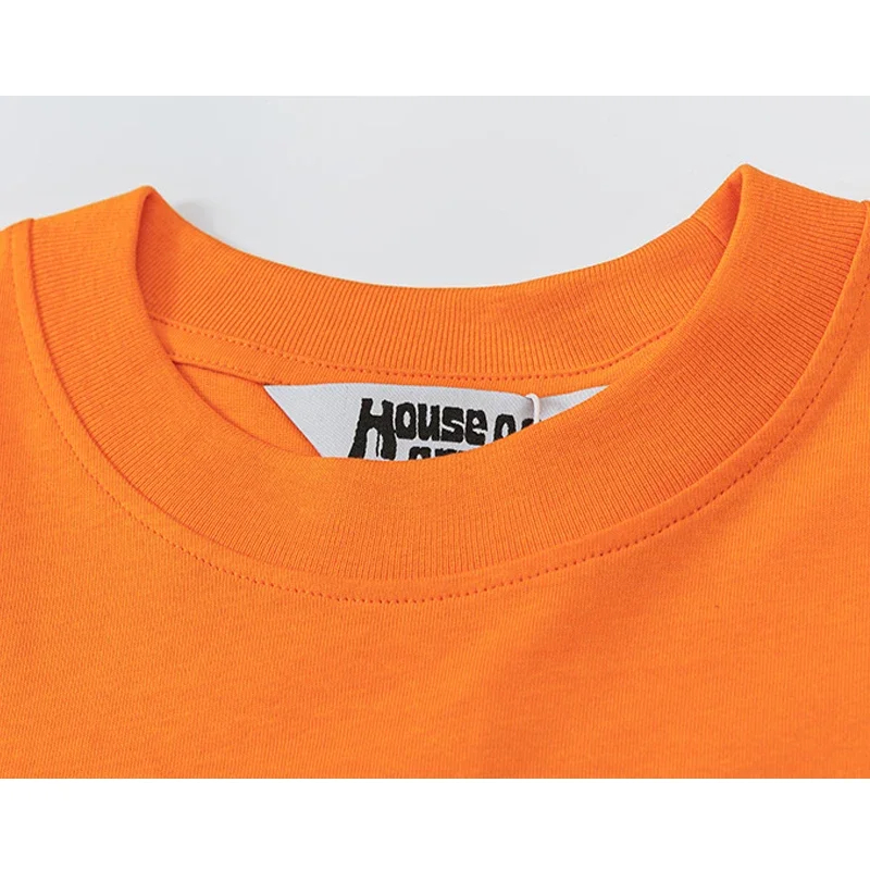 24SS Hip Hop Casual Fashion T-Shirt Men Women Vintage Orange Black White T Shirt Cotton Tee Top